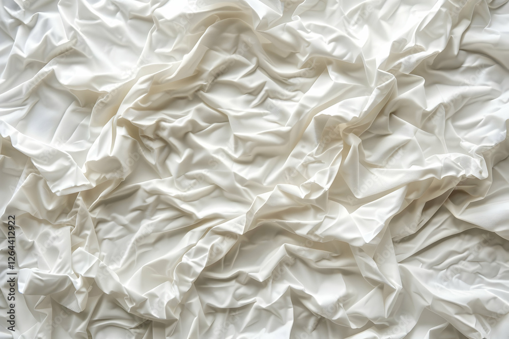 Fototapeta premium Crumpled white fabric texture showcasing elegant folds and creases, ideal for background use