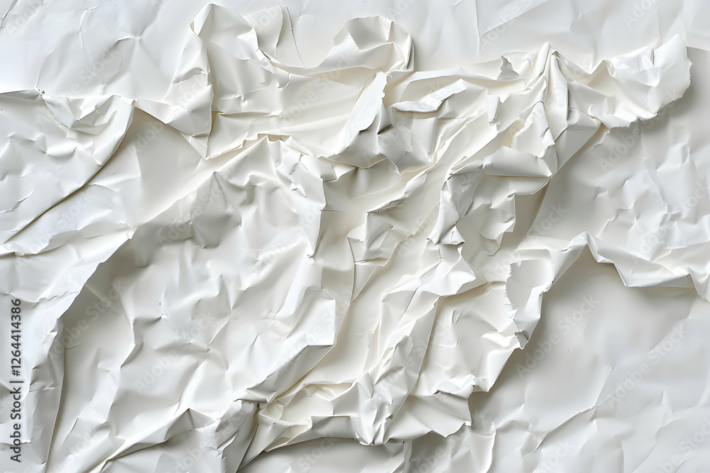 Obraz premium Crumpled White Paper Texture with Subtle Shadows and Highlights, Ideal for Backgrounds and Overlays
