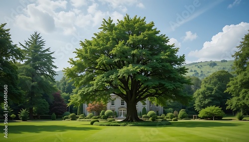 Magnificent Estate Home Surrounded by Lush Greenery and a Grand Tree