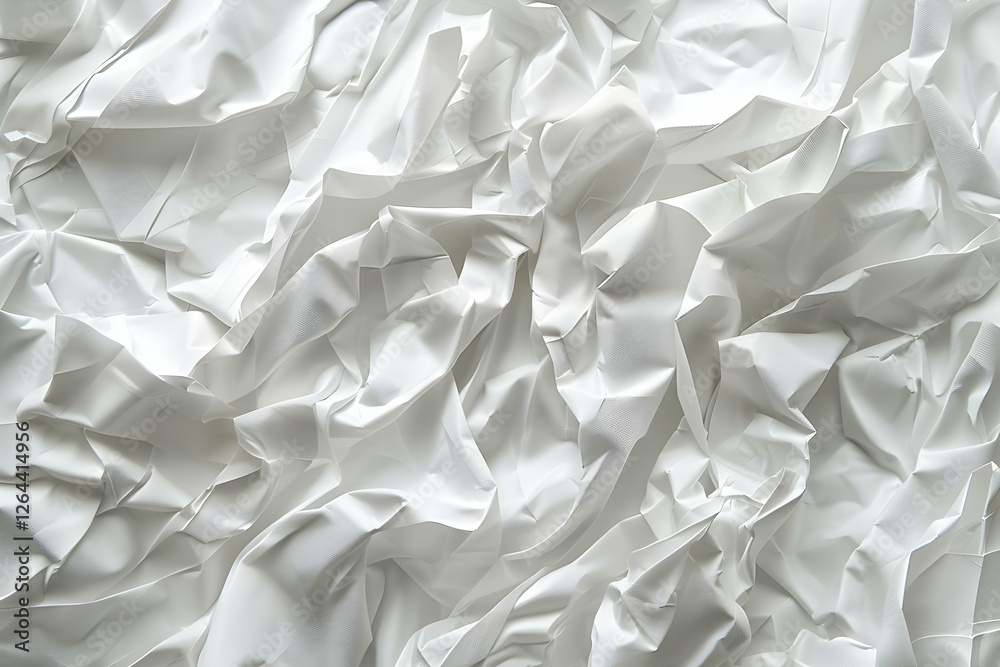 Obraz premium Crumpled white fabric texture showcasing intricate folds and shadows, ideal for backgrounds and design