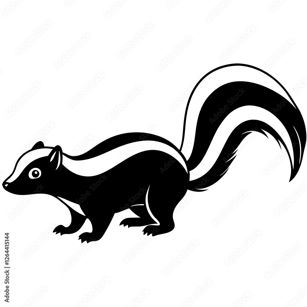 Cute Silhouette Skunk Line Art Black Vector Carton Illustration Cute Silhouette Skunk Line Art Black Vector Carton Illustration