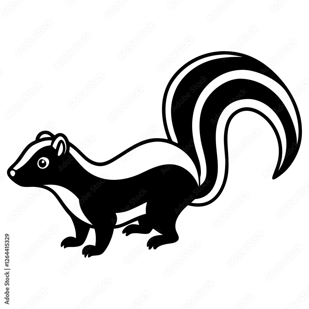 Cute Silhouette Skunk Line Art Black Vector Carton Illustration Cute Silhouette Skunk Line Art Black Vector Carton Illustration