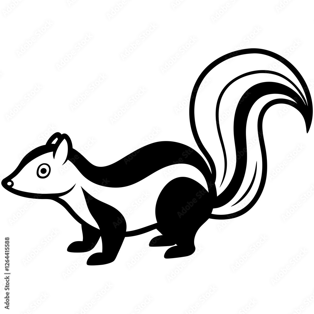 Cute Silhouette Skunk Line Art Black Vector Carton Illustration Cute Silhouette Skunk Line Art Black Vector Carton Illustration
