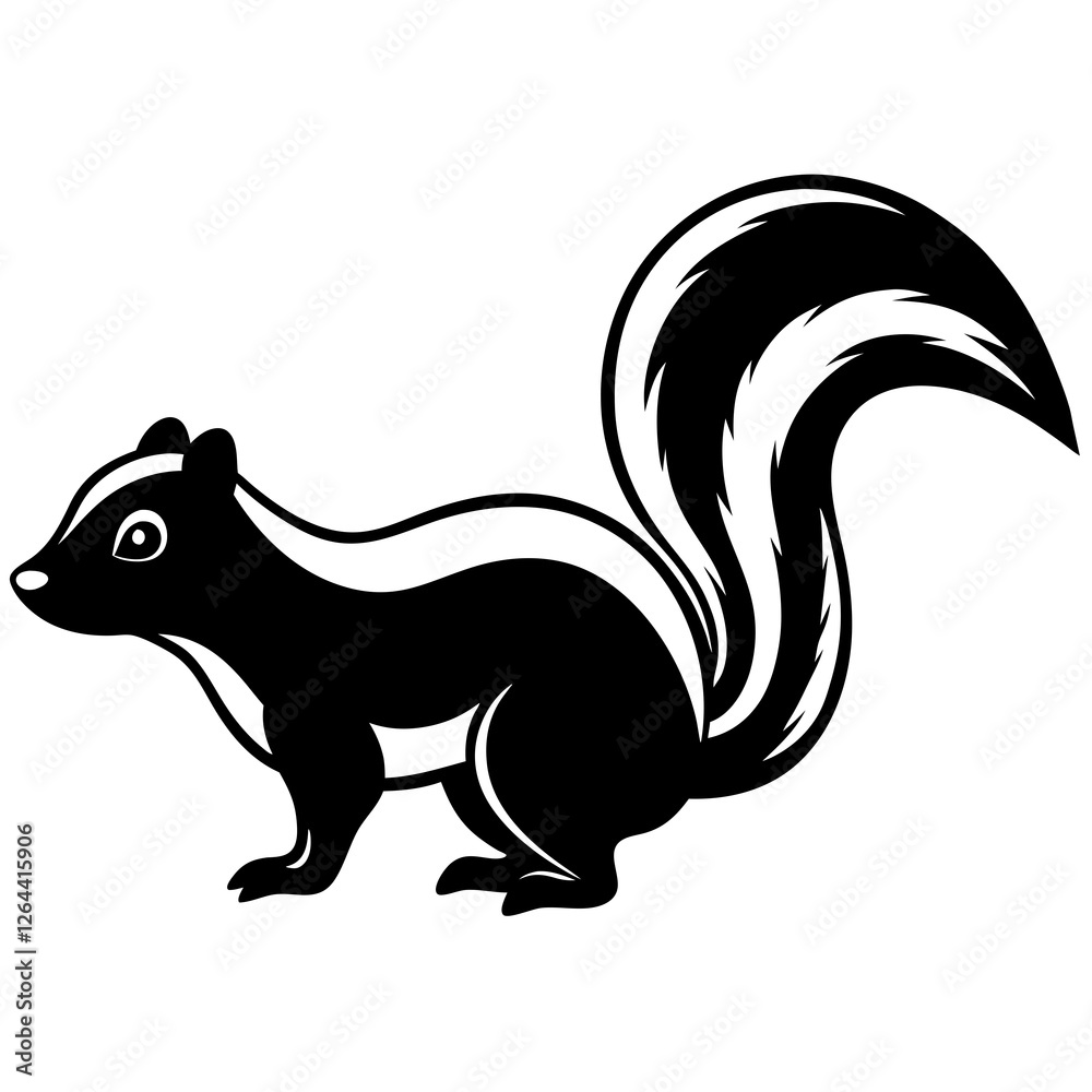 Cute Silhouette Skunk Line Art Black Vector Carton Illustration Cute Silhouette Skunk Line Art Black Vector Carton Illustration
