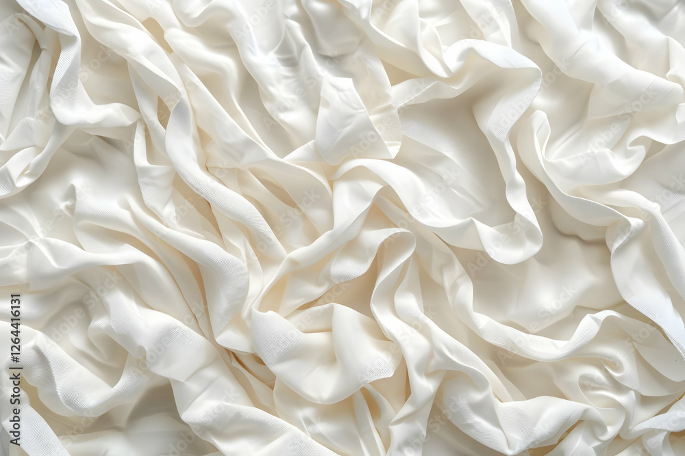 Obraz premium Soft, crumpled white fabric with gentle folds, creating an elegant texture for backgrounds or draping