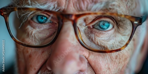 Close-Up View of a Senior man Face with Corrective Glasses. AI generative photo