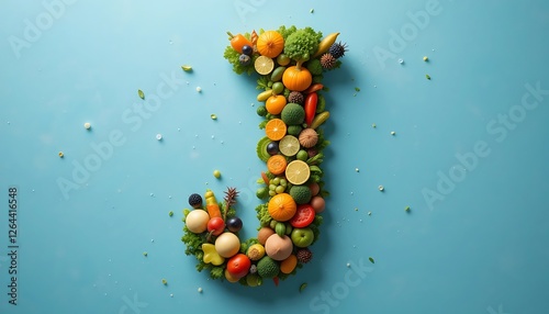 A Vibrant and Healthy Alphabet Letter J Made of Fresh Fruits and Vegetables