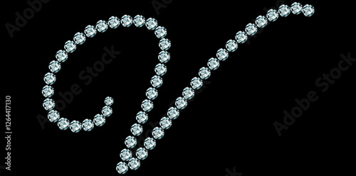 Silver Rhinestone Diamonds Alphabet Letter V Luxury Text Design Vector Illustration.	