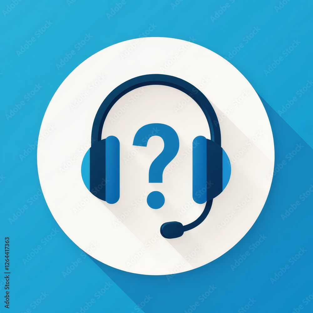 Blue Headset with Question Mark Flat Design Icon Blue Headset with Question Mark Flat Design Icon