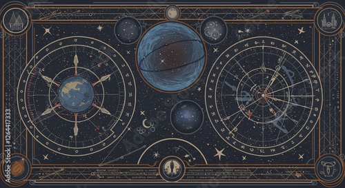 AI Generated Detailed Celestial Map with Planets and Constellations  Vintage Style Star Chart  Astronomical Illustration  Decorative Celestial Cartography  Cosmic Art  Educational and Aesthetic Design