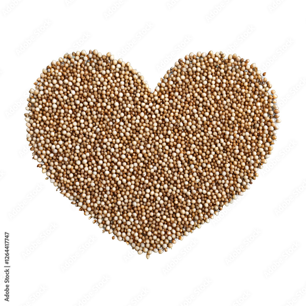 Sorghum white small round white seeds gently arranged in a heart formation Food and culinary