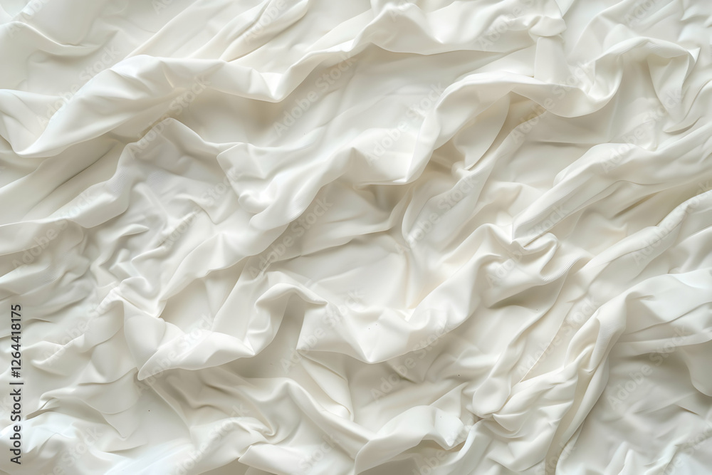 Obraz premium Wrinkled white fabric texture with soft folds, ideal for backgrounds and textile design