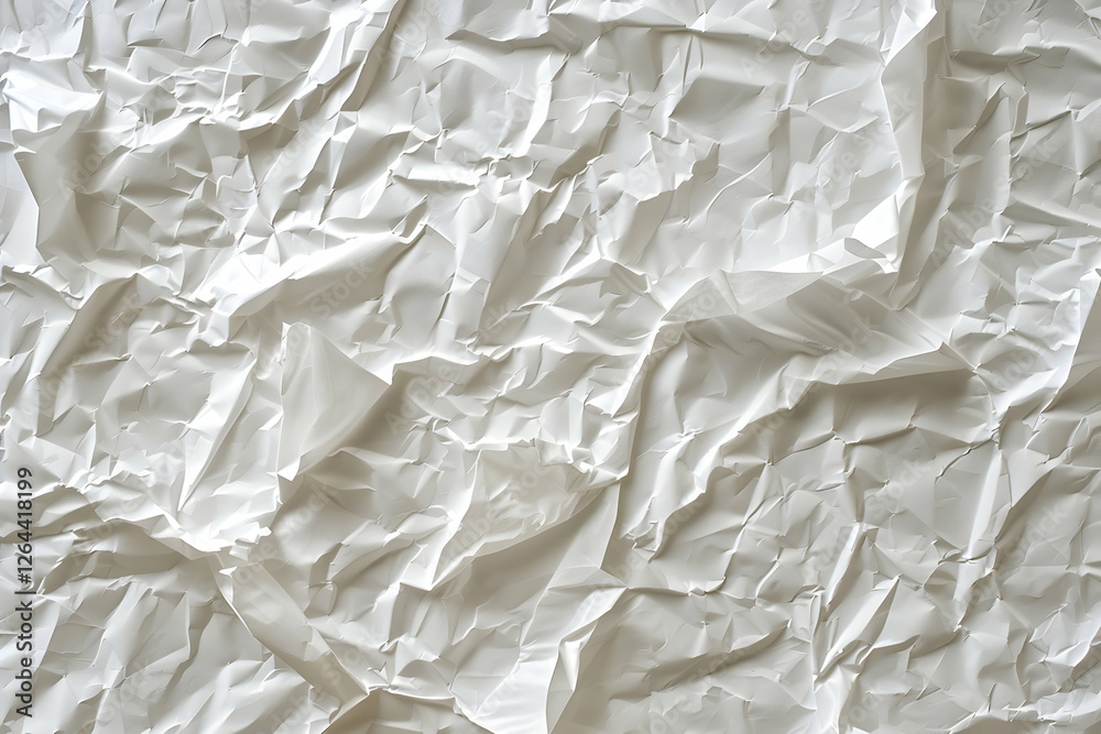 Crumpled white paper texture showcasing intricate folds and shadows, ideal for backgrounds and designs Crumpled white paper texture showcasing intricate folds and shadows, ideal for backgrounds and designs