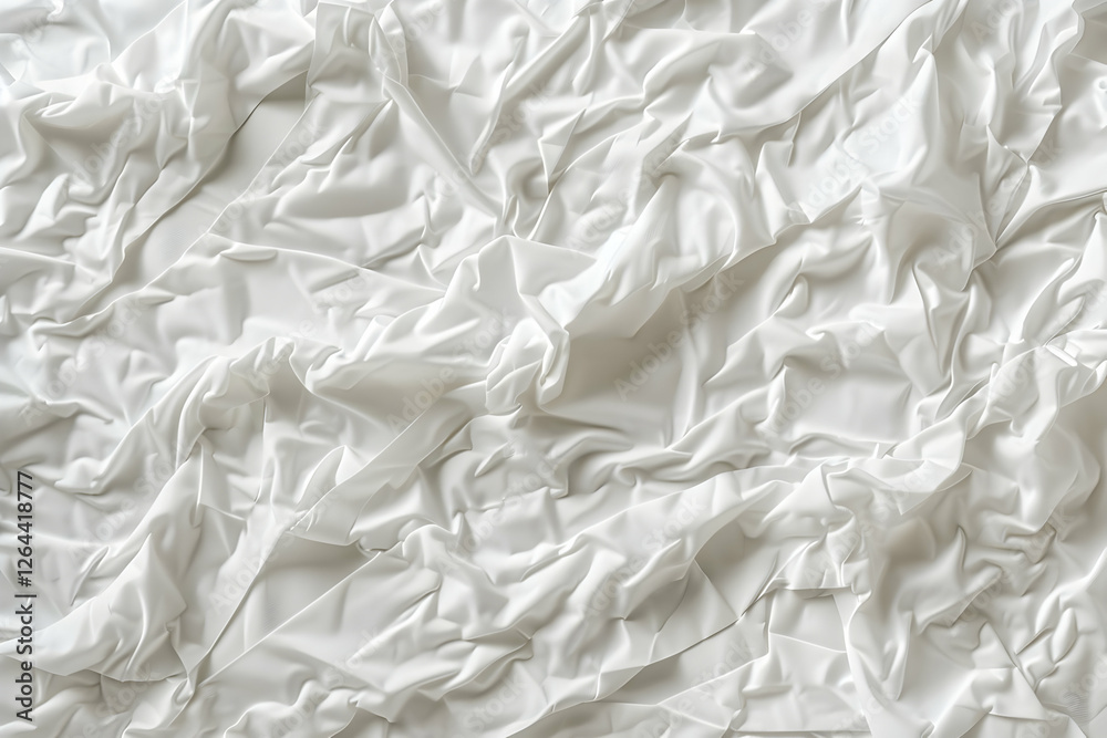 Fototapeta premium Crumpled white fabric texture showcasing intricate folds and shadows, ideal for backgrounds or design