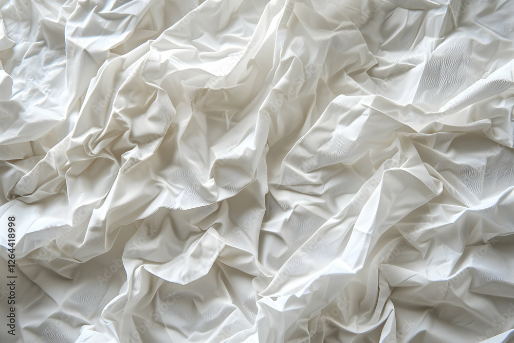Wrinkled white fabric background creating a soft, textured surface ideal for product photography