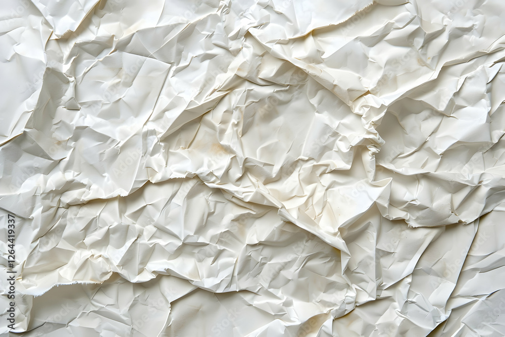 Obraz premium Crumpled white paper texture showcasing intricate creases and shadows for design use