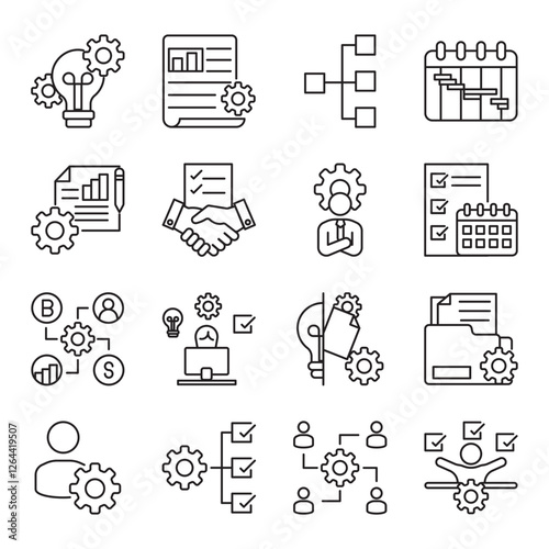 project management set of web icons in line style. project, management, planning, scheduling and timeline. Vector illustration
