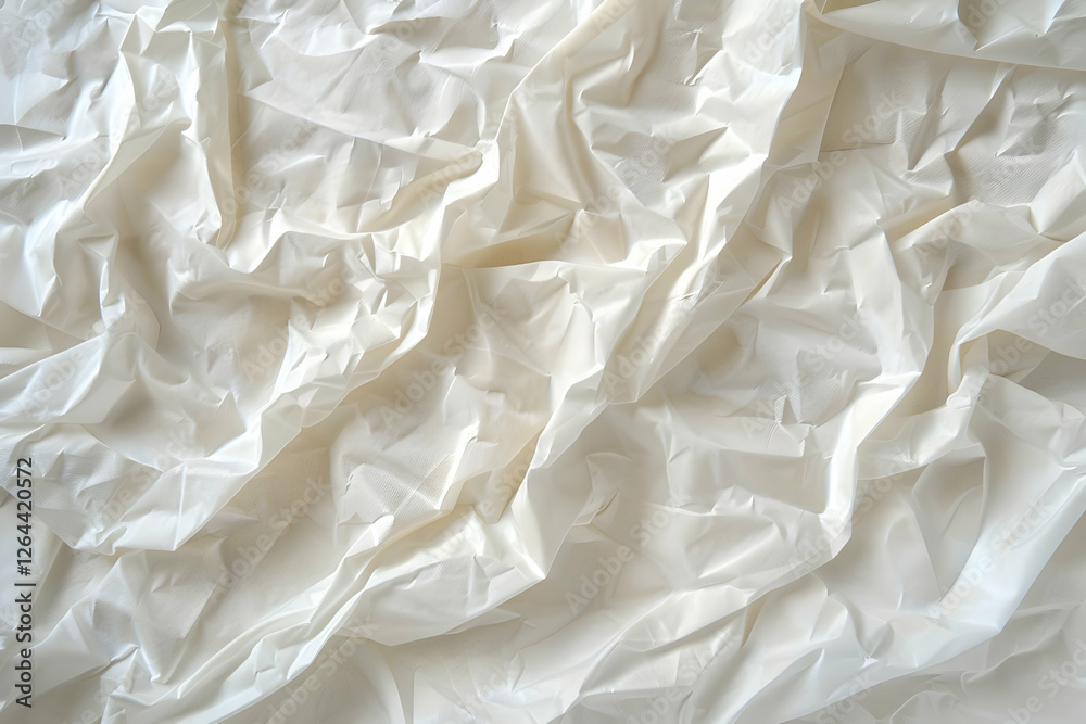 Obraz premium Crumpled white fabric texture showcasing intricate folds and shadows, ideal for backgrounds and textiles (1)
