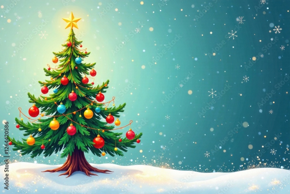 Whimsical illustration of a abstract Christmas tree with colorful balls and strings, christmas trees, festive, abstract art Whimsical illustration of a abstract Christmas tree with colorful balls and strings, christmas trees, festive, abstract art
