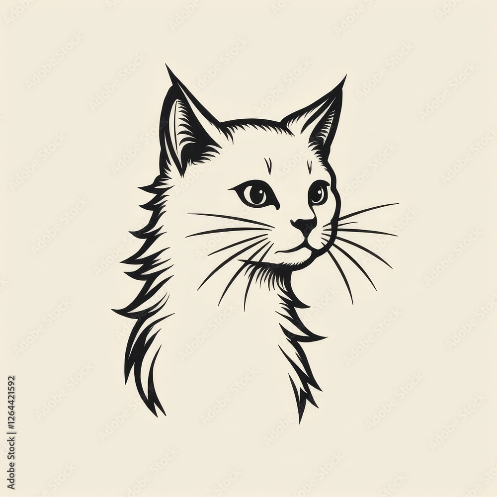 Obraz premium Elegant black and white minimalist cat portrait