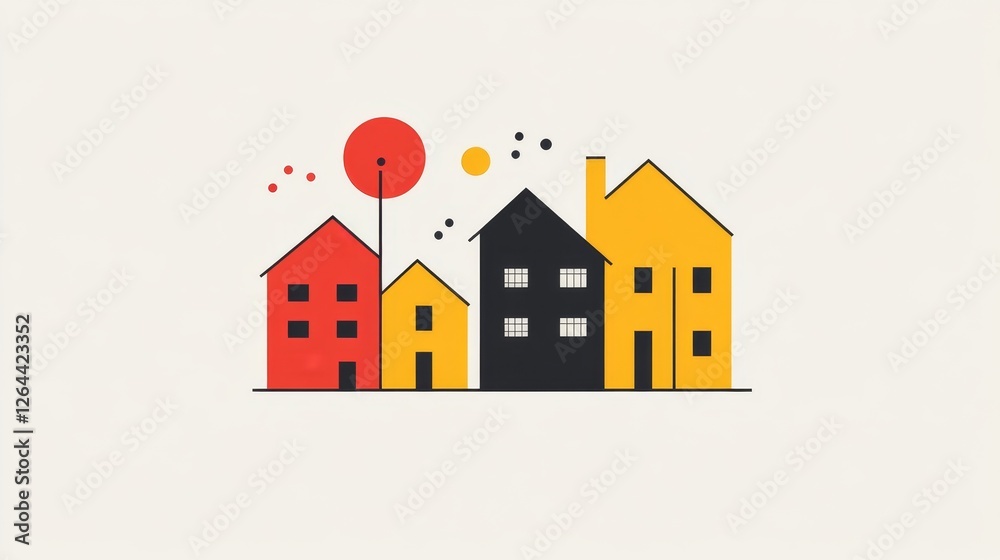 Fototapeta premium Vibrant Minimalist Cityscape Illustration Modern House Design Architecture