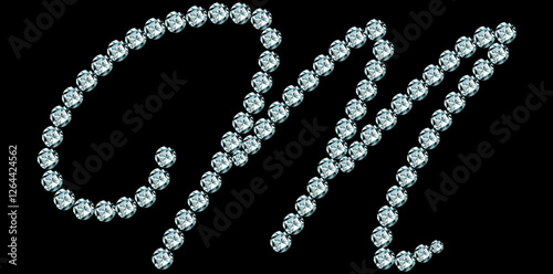 Silver Rhinestone Diamonds Alphabet Letter M Luxury Text Design Vector Illustration.	