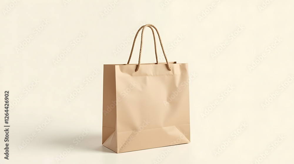 Elegant Beige Paper Shopping Bag Mockup on White Background Elegant Beige Paper Shopping Bag Mockup on White Background