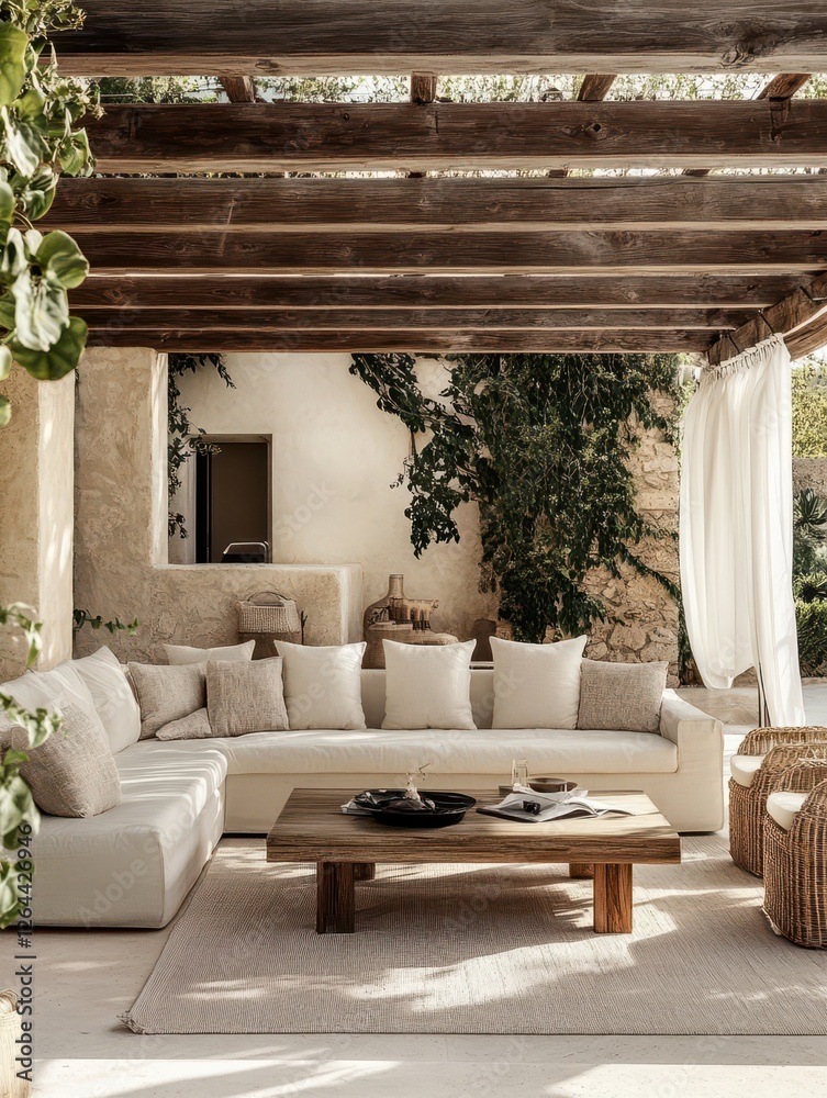 Fototapeta premium Elegant outdoor living space with natural textures and calming hues