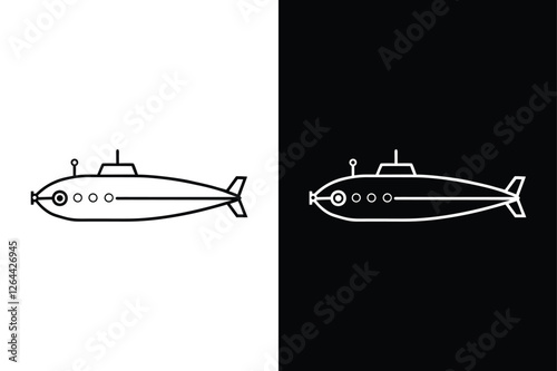 Minimalist Submarine Vector. Black & White Design