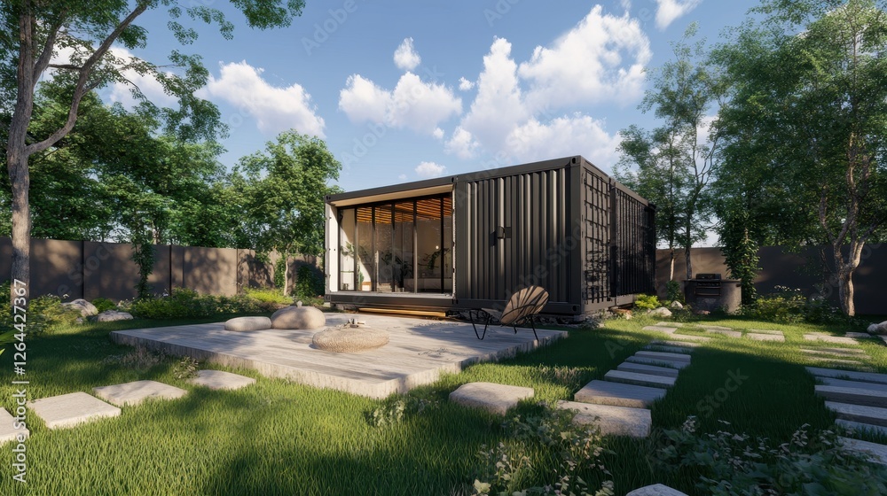 Obraz premium Modern Container House Surrounded by Lush Green Outdoor Space