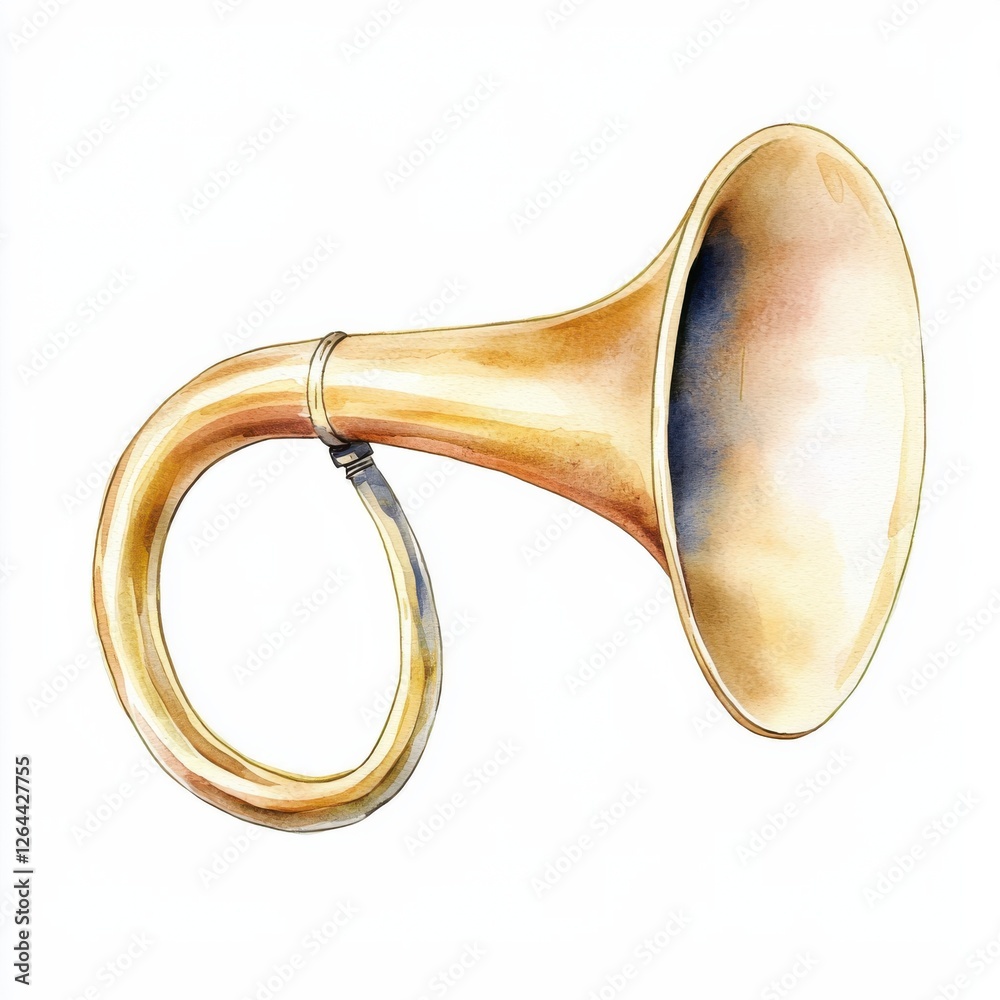 Obraz premium Watercolor illustration of a roman battle horn artistic display in vibrant colors historical context, isolated on white background
