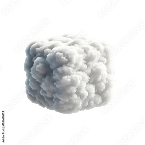 A surreal 3D-rendered cube-shaped cloud floating in mid-air with soft, fluffy textures and a realistic appearance. This AI-generated image features a transparent background, making it ideal for creati