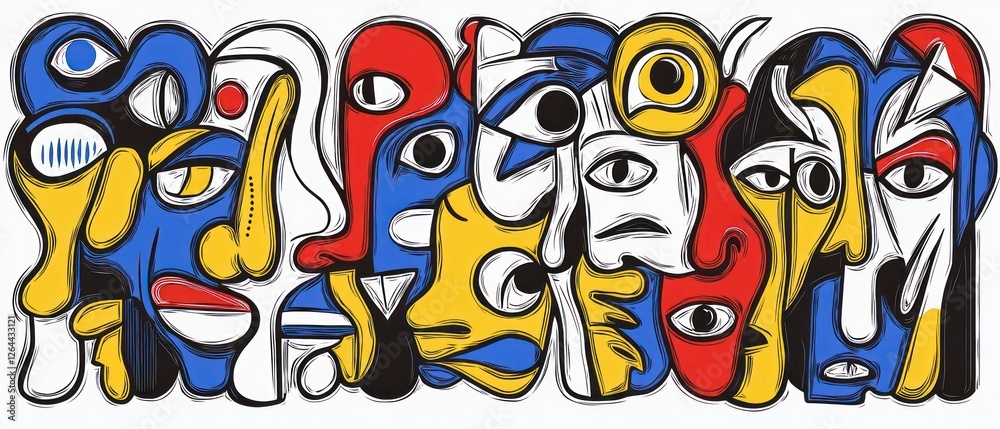 Obraz premium Abstract Colorful Cubist Faces Composition