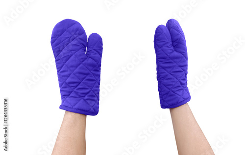 Blue heat resistant gloves, microwave gloves PNG transparent. photo