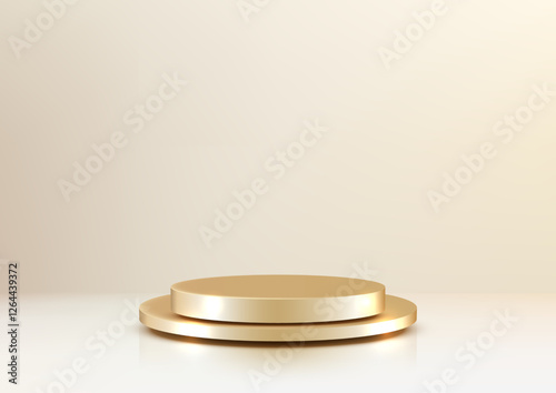 minimalist 3d golden luxury podium stage for product display mockup showcase in elegant showroom setting