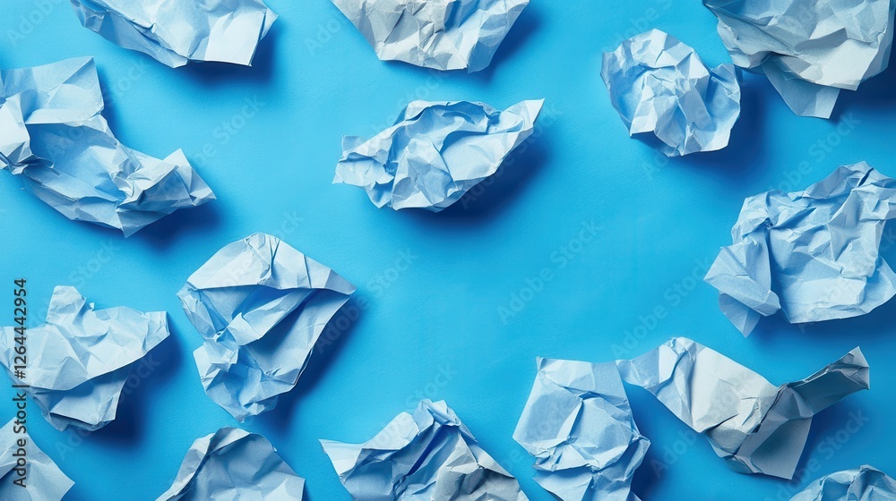 Blue crumpled paper background, flat lay, design Blue crumpled paper background, flat lay, design
