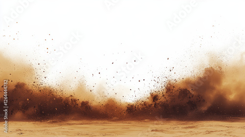 Dust clouds set isolated on transparent background. Vector realistic illustration of desert sand storm effect, brown dirt particles flying in wind, mud explosion, dirty powder spray, air pollution