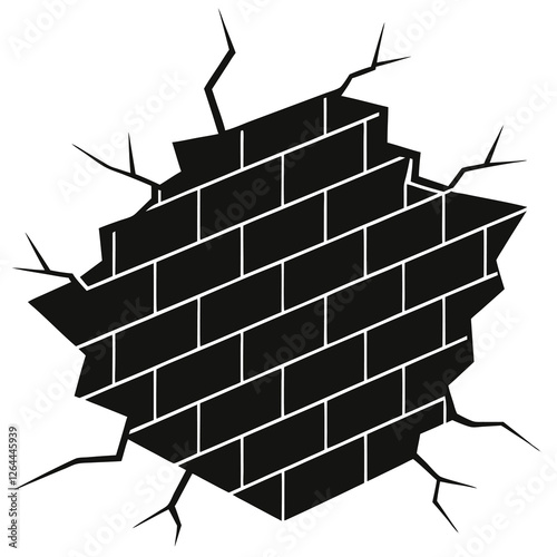 silhouette of brick wall segment with cracks