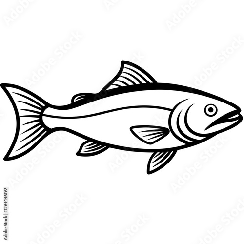 Cute Silhouette Salmon Line Art Black Vector Carton Illustration