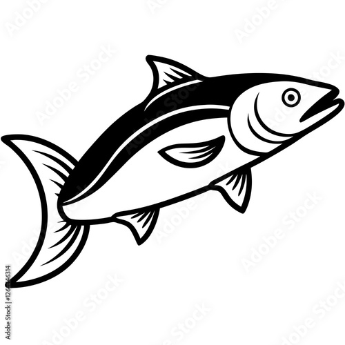 Cute Silhouette Salmon Line Art Black Vector Carton Illustration