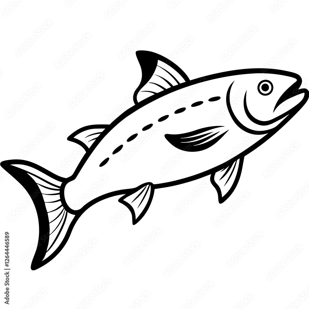 Fototapeta premium Cute Silhouette Salmon Line Art Black Vector Carton Illustration