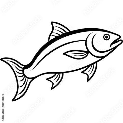 Cute Silhouette Salmon Line Art Black Vector Carton Illustration