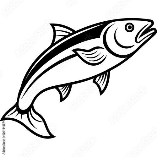 Cute Silhouette Salmon Line Art Black Vector Carton Illustration