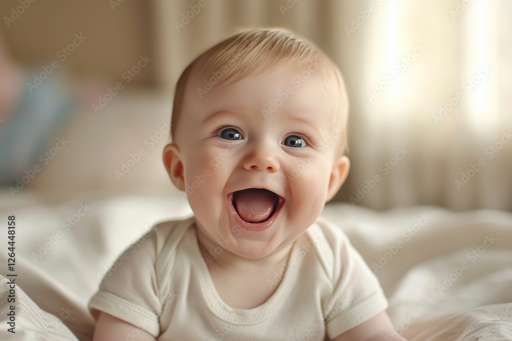 Happy baby smiling with joy and excitement in a bright and cheerful environment Happy baby smiling with joy and excitement in a bright and cheerful environment