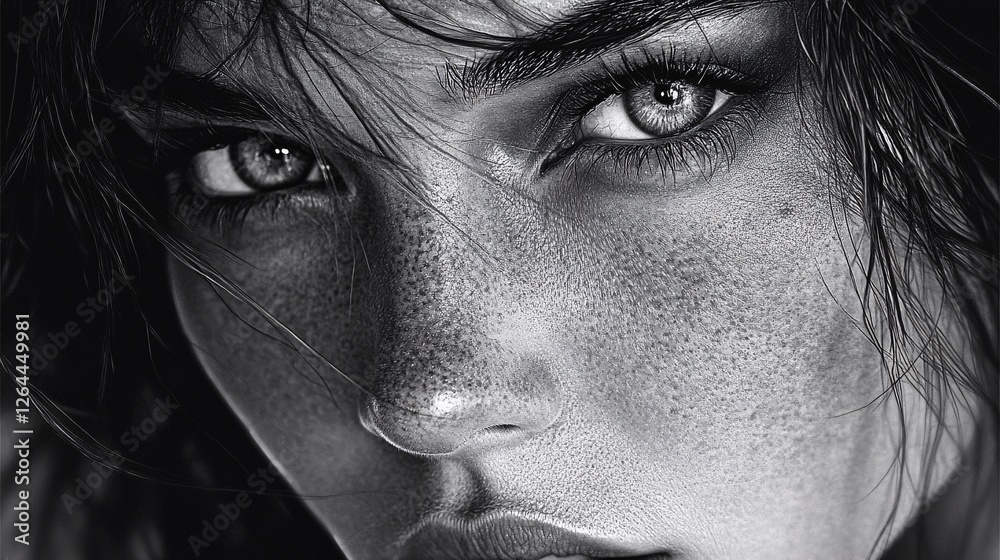 Obraz premium A Close Up Monochrome Portrait of a Young Womans Face