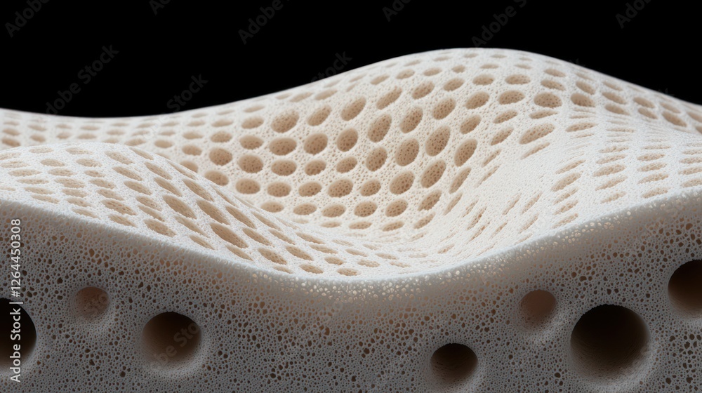 Fototapeta premium Abstract structure with a wavy surface and numerous holes, resembling porous material.