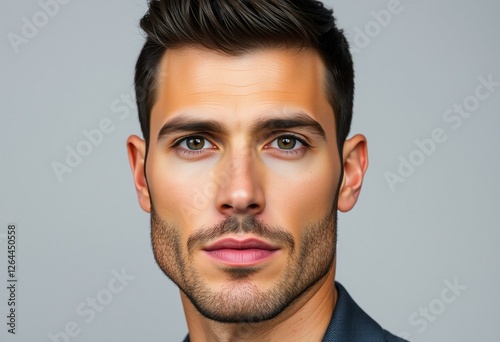 Portrait of a glamorous man with a strong jawline and chiseled facial features photo