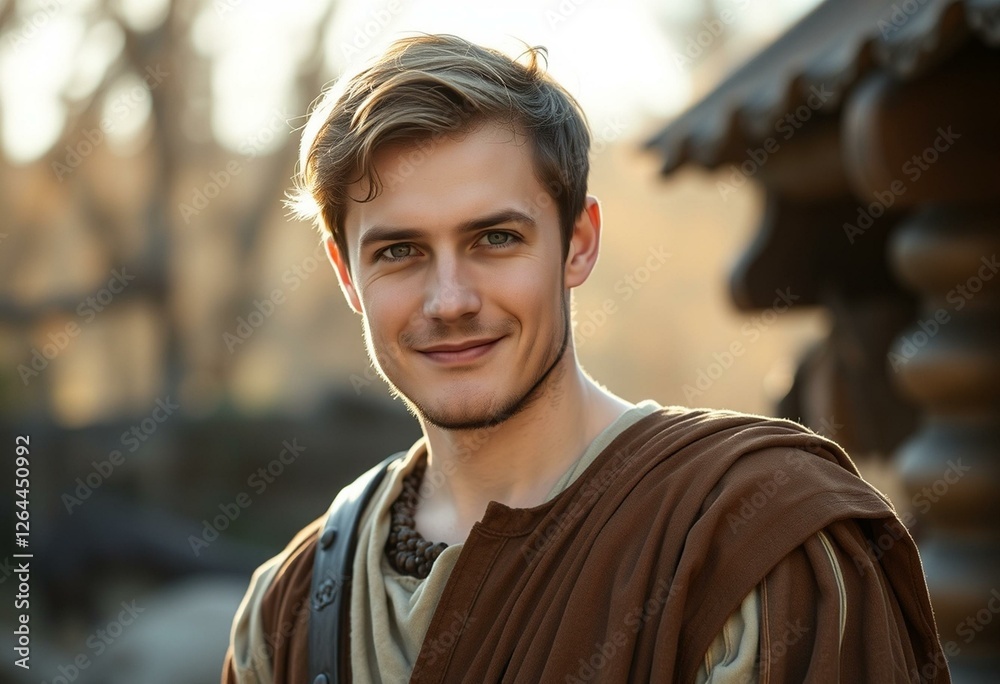 Fototapeta premium Male medieval portrait with soft natural light