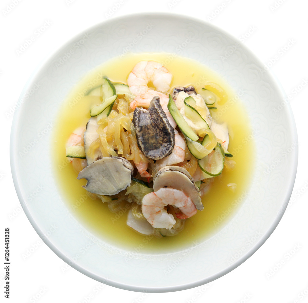 Jeobuk naengchae, Korean Abalone and Seafood Cold Salad Jeobuk naengchae, Korean Abalone and Seafood Cold Salad