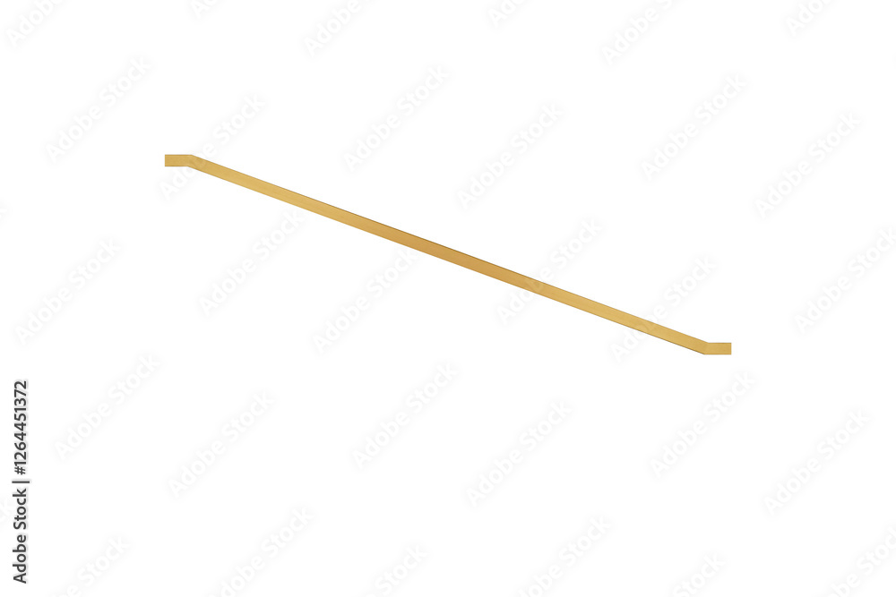 Brass or golden handrail for descending stairs which mounting on wall diagonally isolated, side view. Brass or golden handrail for descending stairs which mounting on wall diagonally isolated, side view.